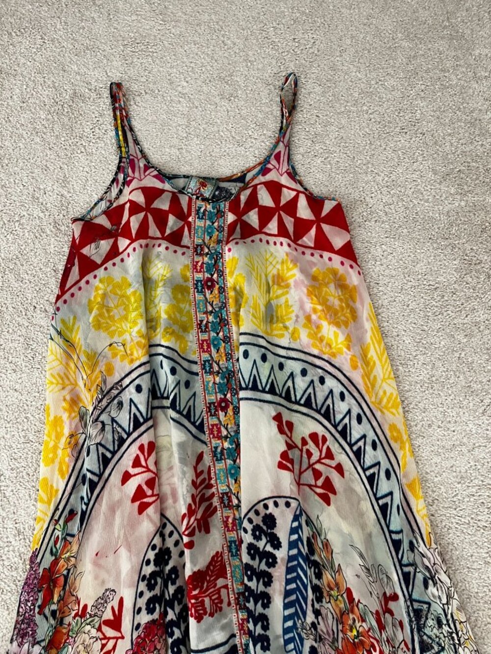 Johnny Was Red Yellow Multicolor Floral Patchwork Midi Dress - Picture 2 of 8